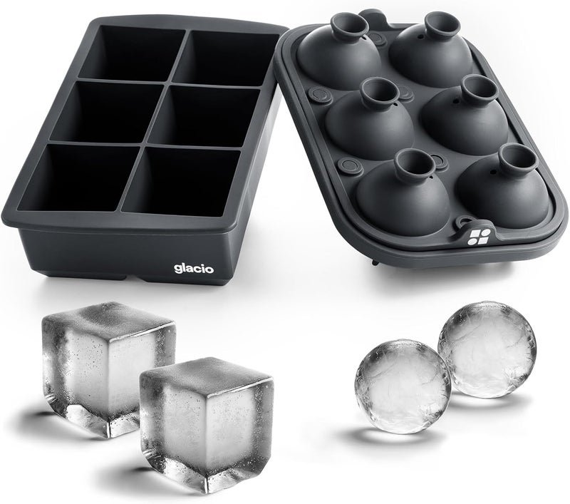 glacio Ice Cube Molds – Large Silicone Ice & Sphere Mold Combo with Built-In Easy-Fill Funnel 2-Inch Round & Square Whiskey Ice Molds for Cocktails & Bourbon - Image 1
